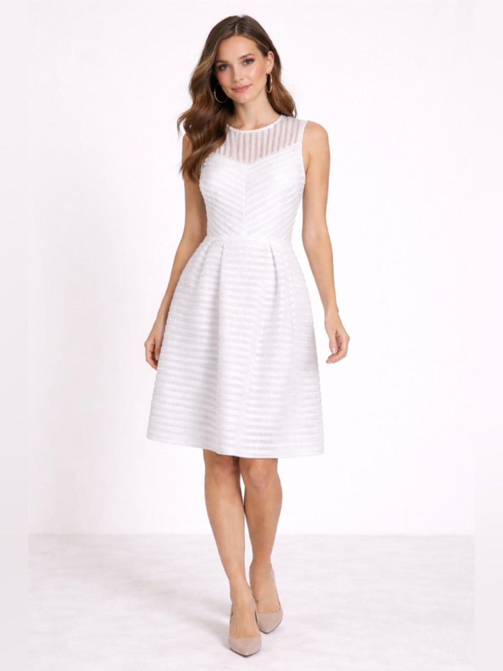 HALOGEN White Lace Fit & Flare Dress XS NWT Sleeveless A-Line Bridal Shower